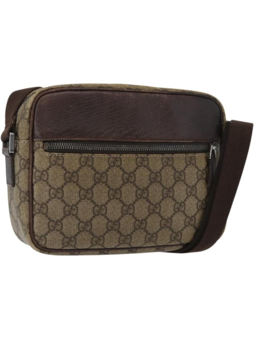 GUCCI GG Supreme Shoulder Bag PVC Beige Silver 114291